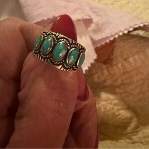 .925 Sterling Silver Southwest Design 5 stone Turquoise Women's Ring
